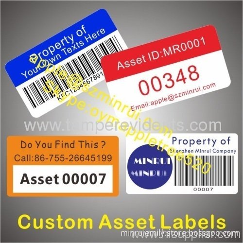 Custom Asset Labels With Barcode And Logo,asset Identification Labels With Strong Adhesive,destructive Asset Id Labels 